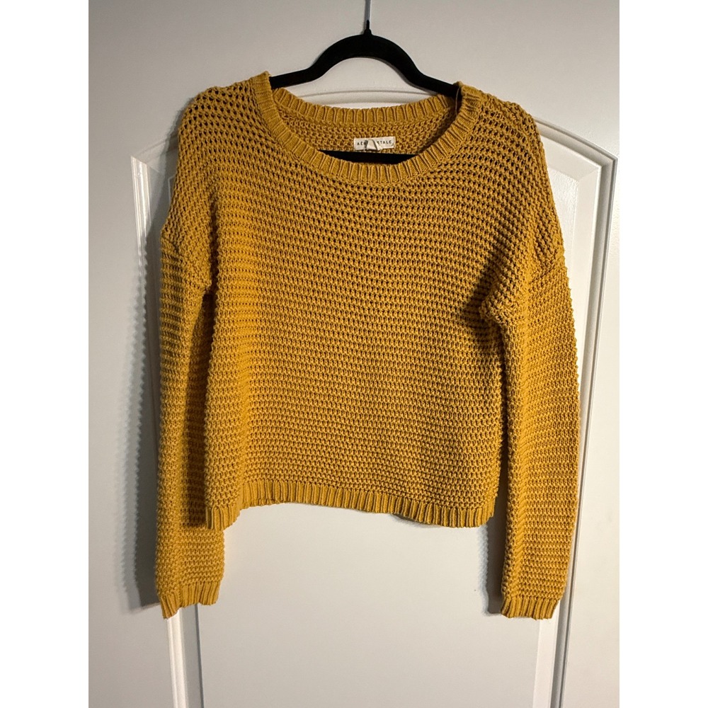 Aeropostale Sweater Small Mustard Yellow Chunky Open Knit Crop